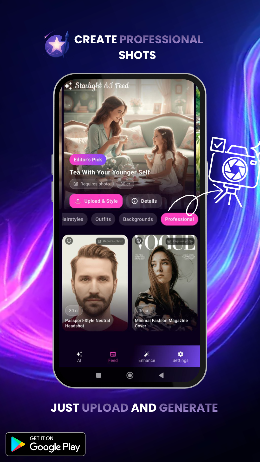 Starlight AI Studio templates for social media and professional shots